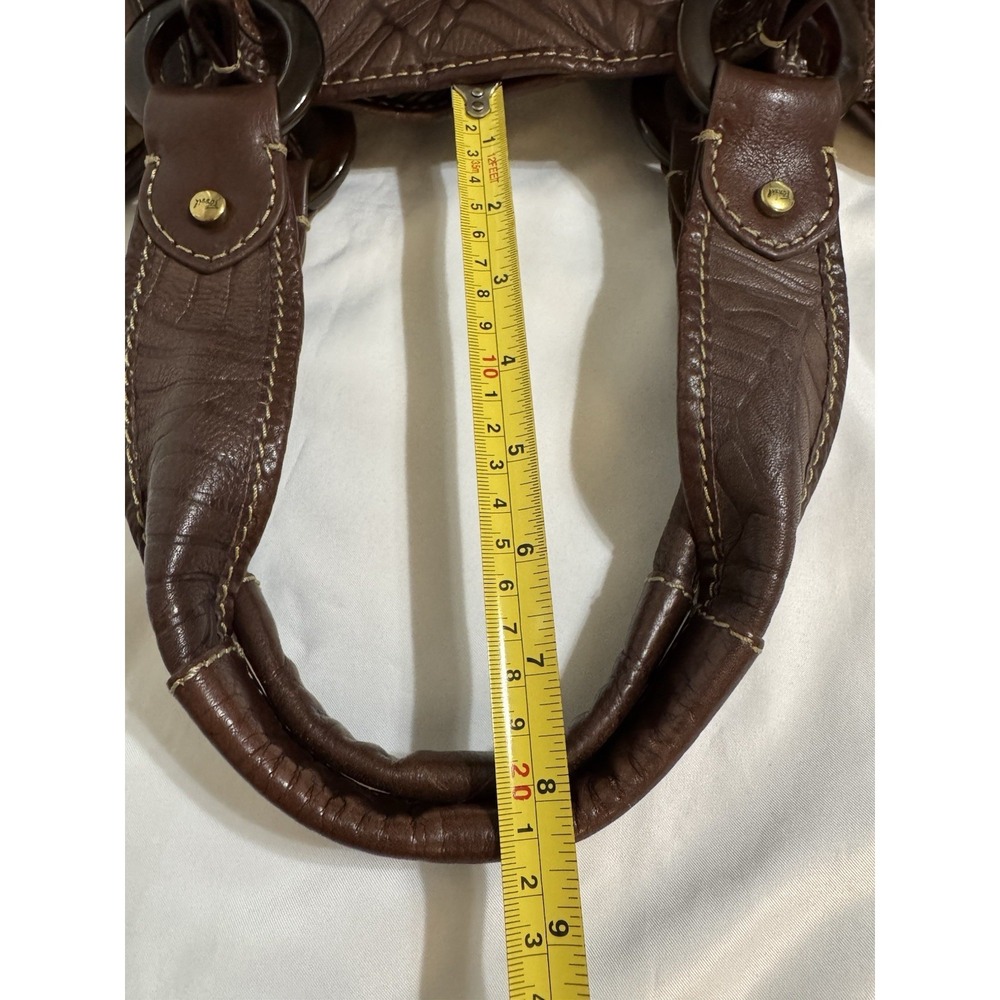 Fossil Brown Leather Embossed Palm Leaf Shoulder Handbag Purse Rustic Boho Chic - Picture 12 of 12